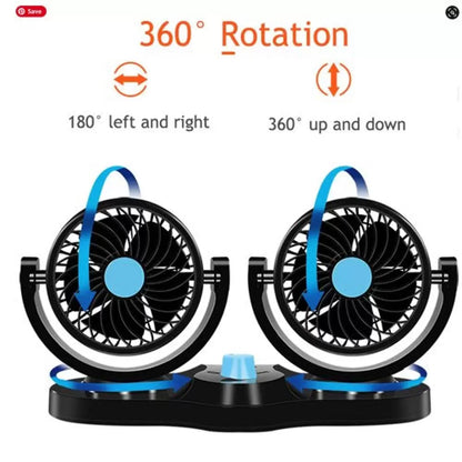 12V All Round Adjustable 360 Degree Rotatable Low Noise Dual Head Car Dashboard Air Cooler Fan