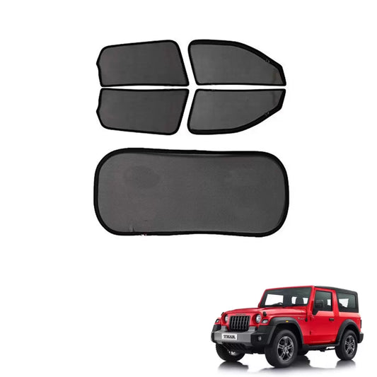 Mahindra Thar 2020 Onwards Zipper Magnetic Window Sun Shades (Set Of 5 Pcs.)