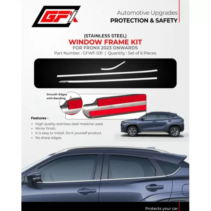 GFX Maruti Suzuki Fronx 2023 Onwards Lower Window Frame Chrome Garnish - 6 Pieces

by GFX