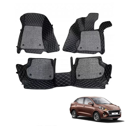 Hyundai Aura Premium Diamond Pattern 7D Car Floor Mats (Set of 3, Black)