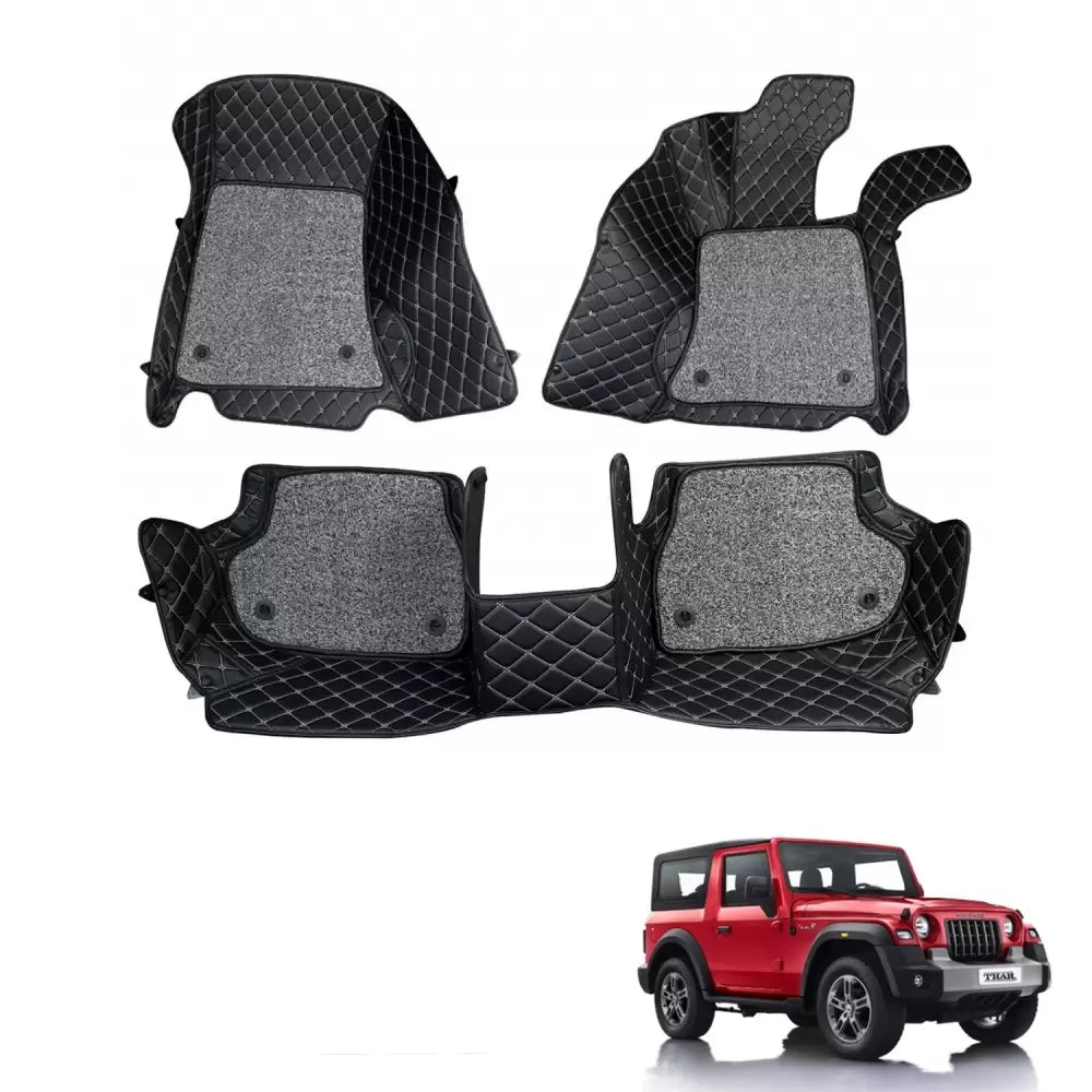 Mahindra New Thar 2020 Onward Premium Diamond Pattern 7D Car Floor Mats (Set of 3, Black)