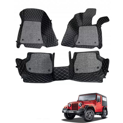 Mahindra Thar 2010-2020 Premium Diamond Pattern 7D Car Floor Mats (Set of 3, Black)