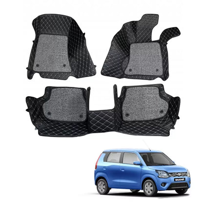 Maruti Wagon R 2019 Premium Diamond Pattern 7D Car Floor Mats (Set of 3, Black)