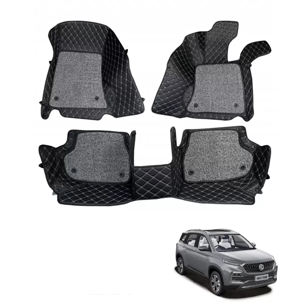 MG Hector Premium Diamond Pattern 7D Car Floor Mats (Set of 3, Black & Beige)