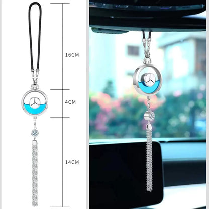 Original Car Rearview Mirror Metal Tassel and Crystal Inlay Logo Pendant Hanging Air Freshener