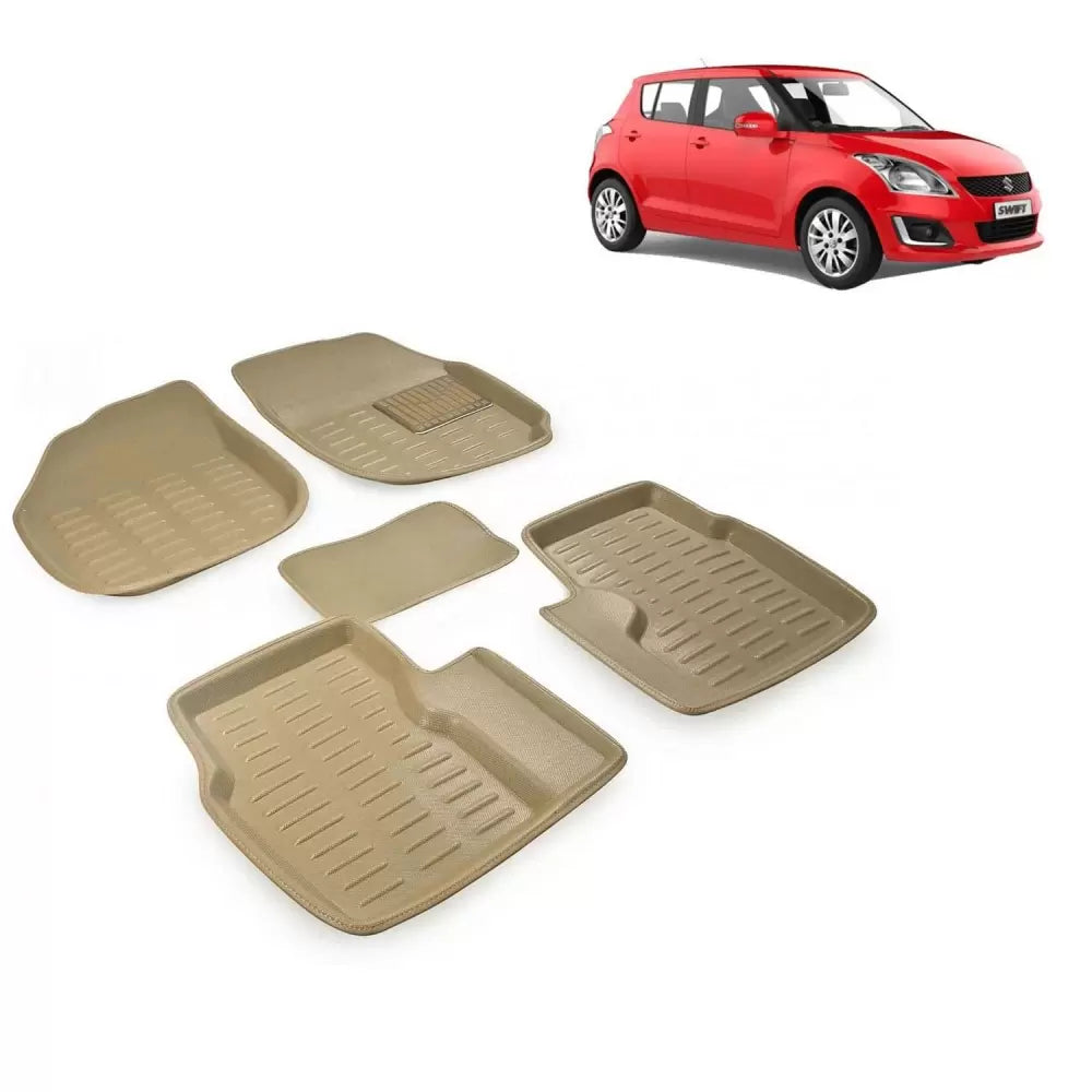 Premuim Quality 3D Car Floor Mats For Maruti Suzuki Swift (Beige & Black)