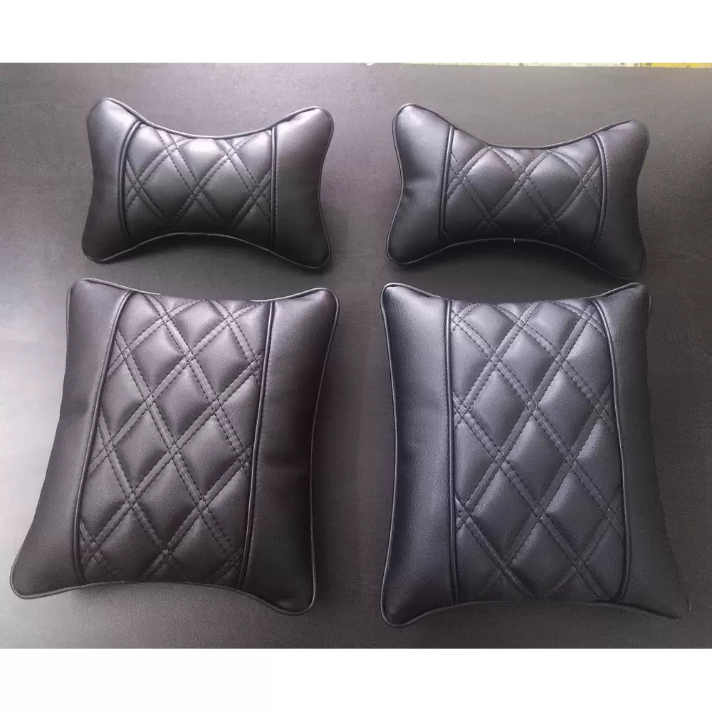 Tata Hexa PU Leatherate Luxury Car Seat Cover With Pillow and Neck Rest All Black With Bucket Fitting Seat Cover