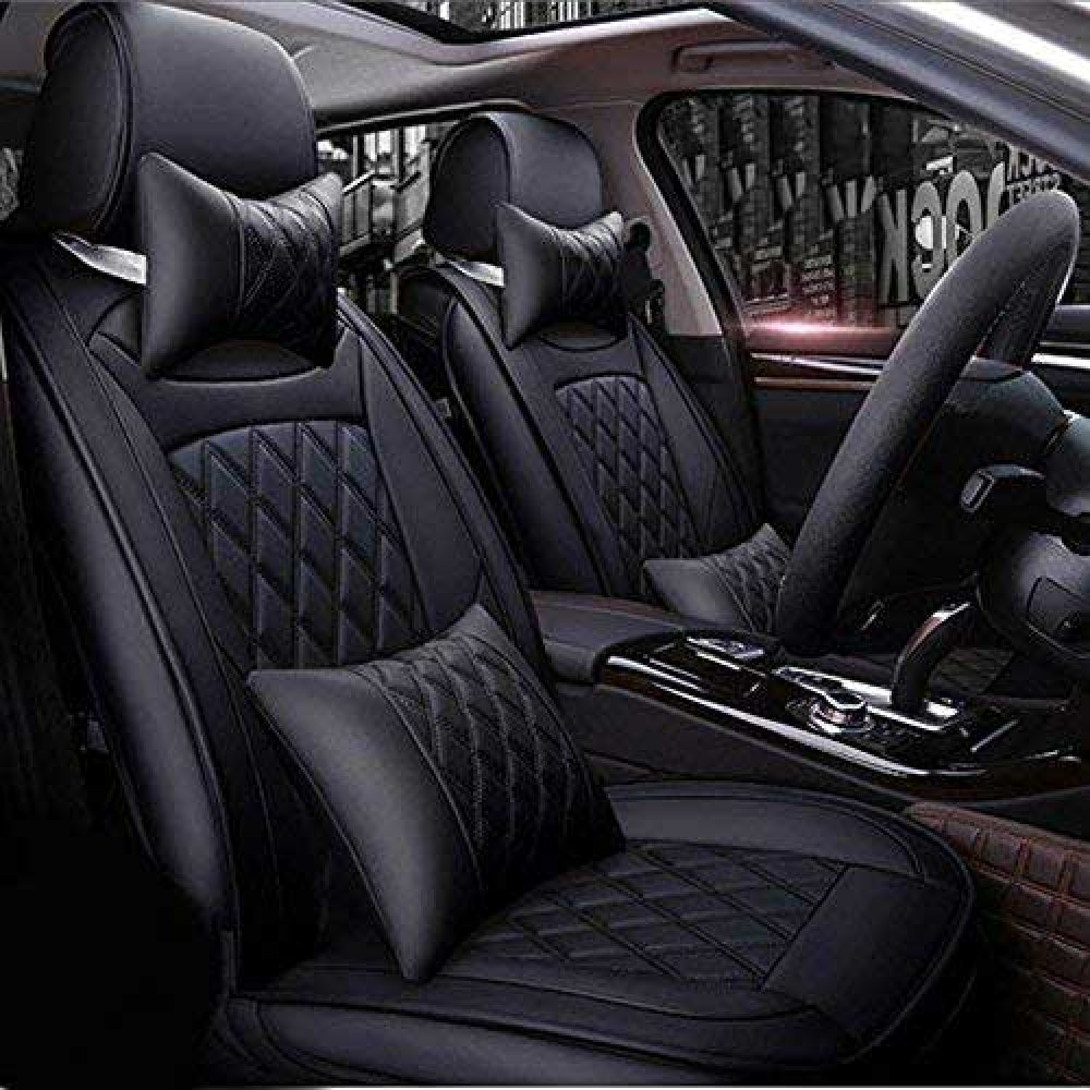 Maruti Suzuki S Cross PU Leatherate Luxury Car Seat Cover With Pillow and Neck Rest All Black With Bucket Fitting Seat Cover