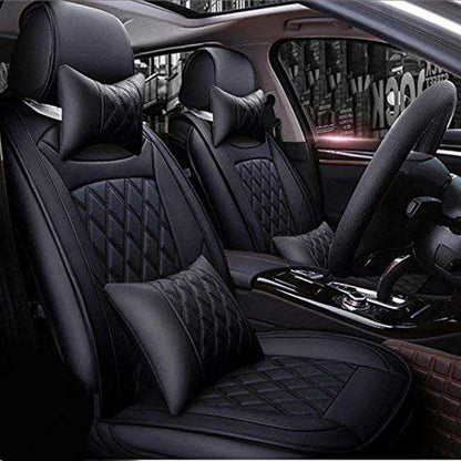 Toyota Urban Cruiser PU Leatherate Luxury Car Seat Cover With Pillow and Neck Rest All Black With Bucket Fitting Seat Cover
