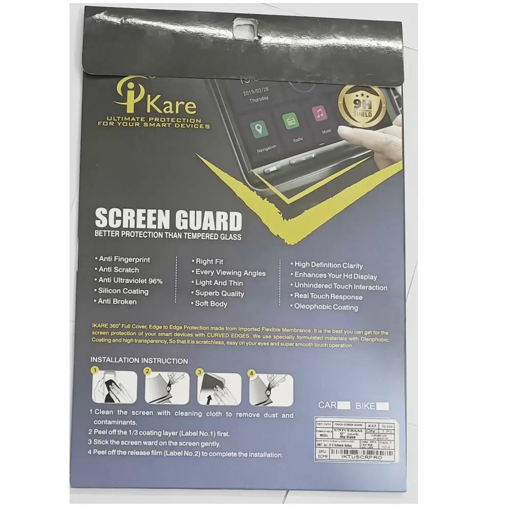 I Kare Universal 9" Aftermarket Screen Guard Protector For Touch Screen Android Stereo Edge To Edge Full Size

by I Kare